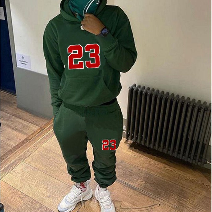 Spring And Winter Print Loose Men's Hoodies Pants Set 9