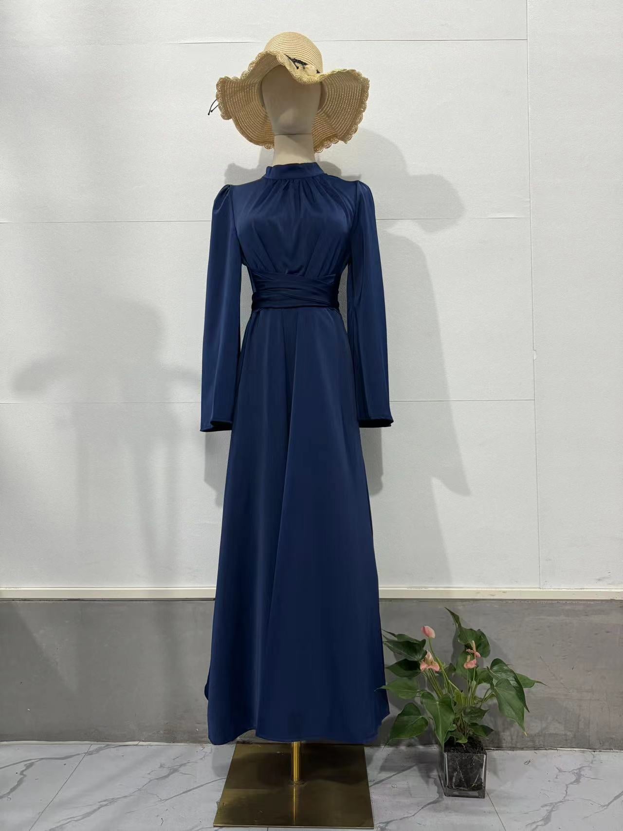 Women Lace-Up Solid Long Sleeve Dress 12