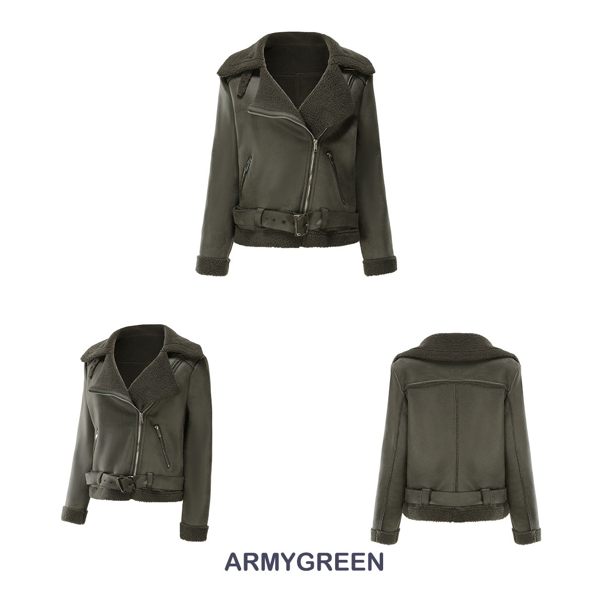 Autumn And Winter Fur Warm Women's Leather Jacket With Belt For Women Turndown Collar Coat 17