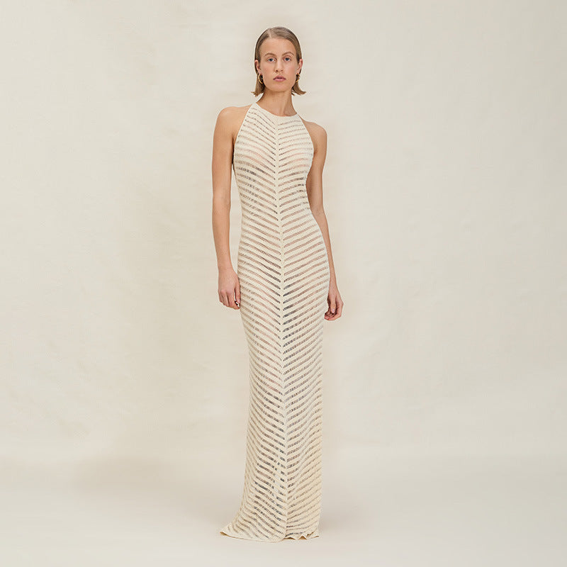 Women's Summer Knit Halter Slim Long Dress 3