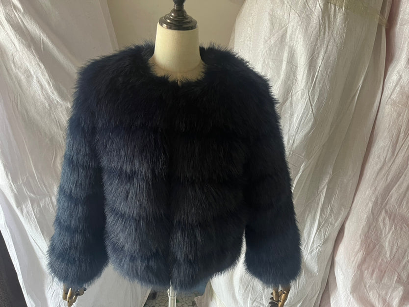 Women Patchwork Winter Warm Long Sleeve Crop Faux Fur Jacket 55