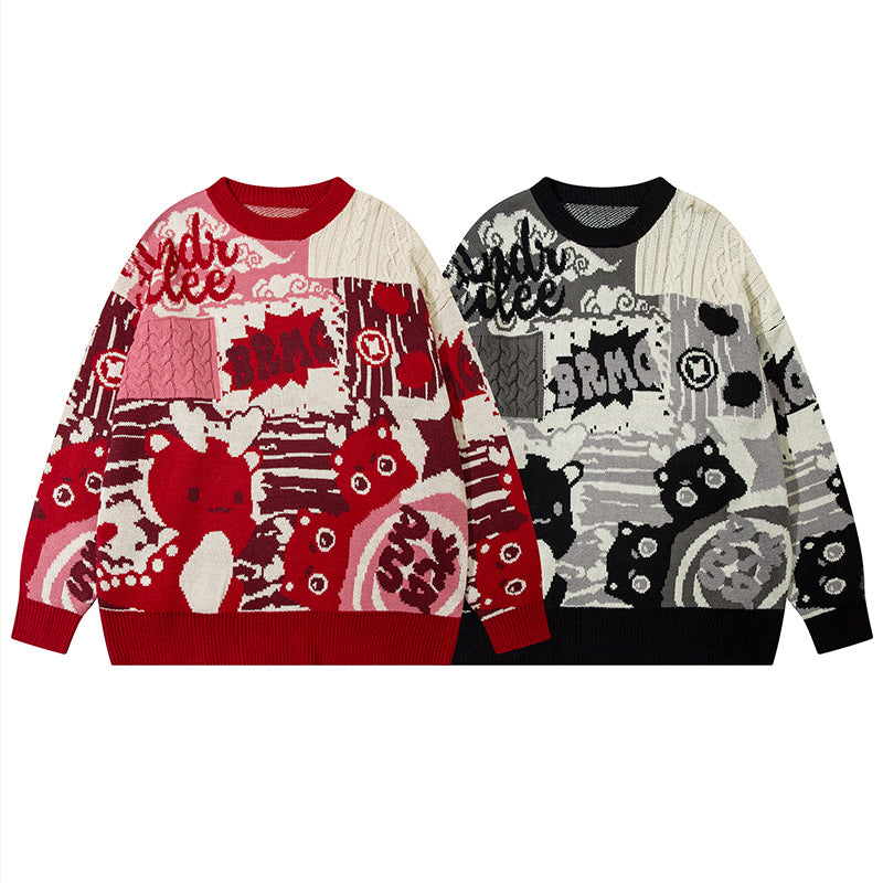 Men's Cartoon Letter Round Neck Long Sleeve Sweater 4