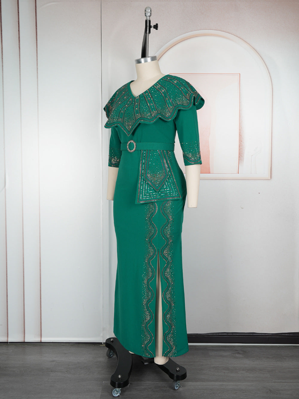 Africa Plus Size Women's Fashion Chic Elegant Formal Party Beaded V-Neck Dress 17