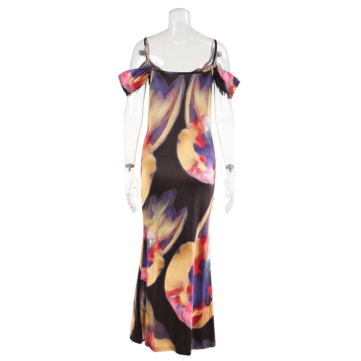 Summer Strap Off Shoulder Holidays Printed Slim Long Dress 6