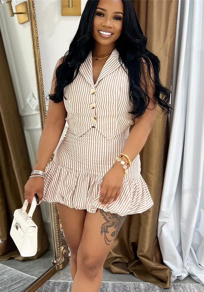 Summer women's v-neck contrast striped single-breasted sleeveless vest