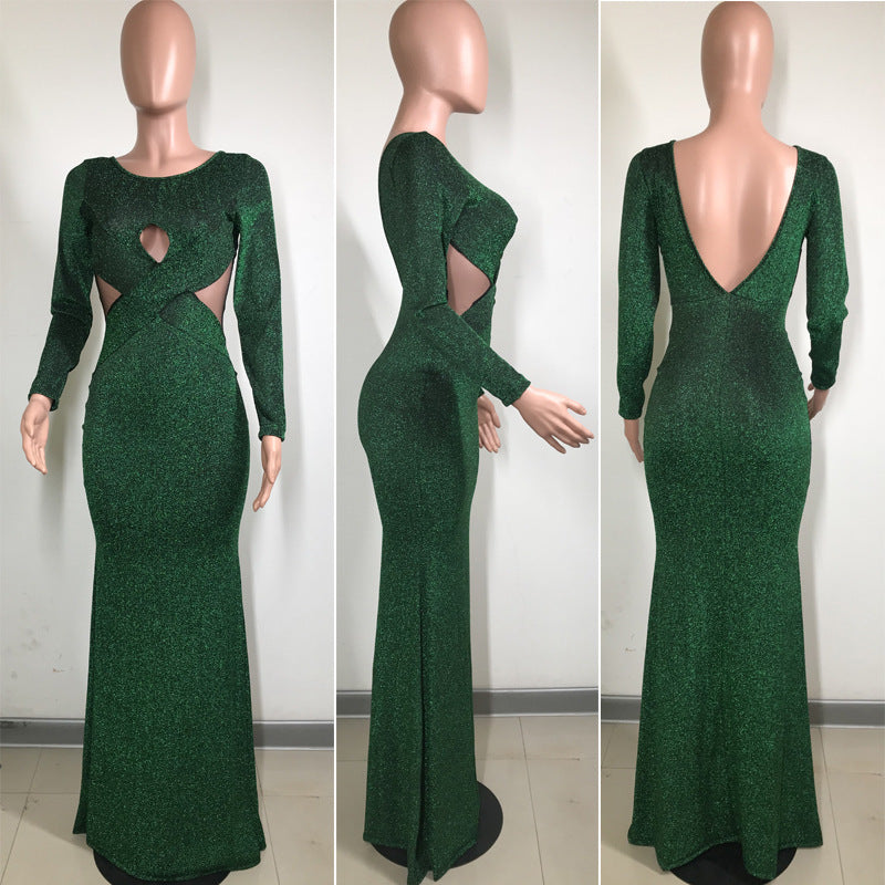 Women's Fall Winter Long Sleeve Sexy Low Back Evening Dress Long Dress 13