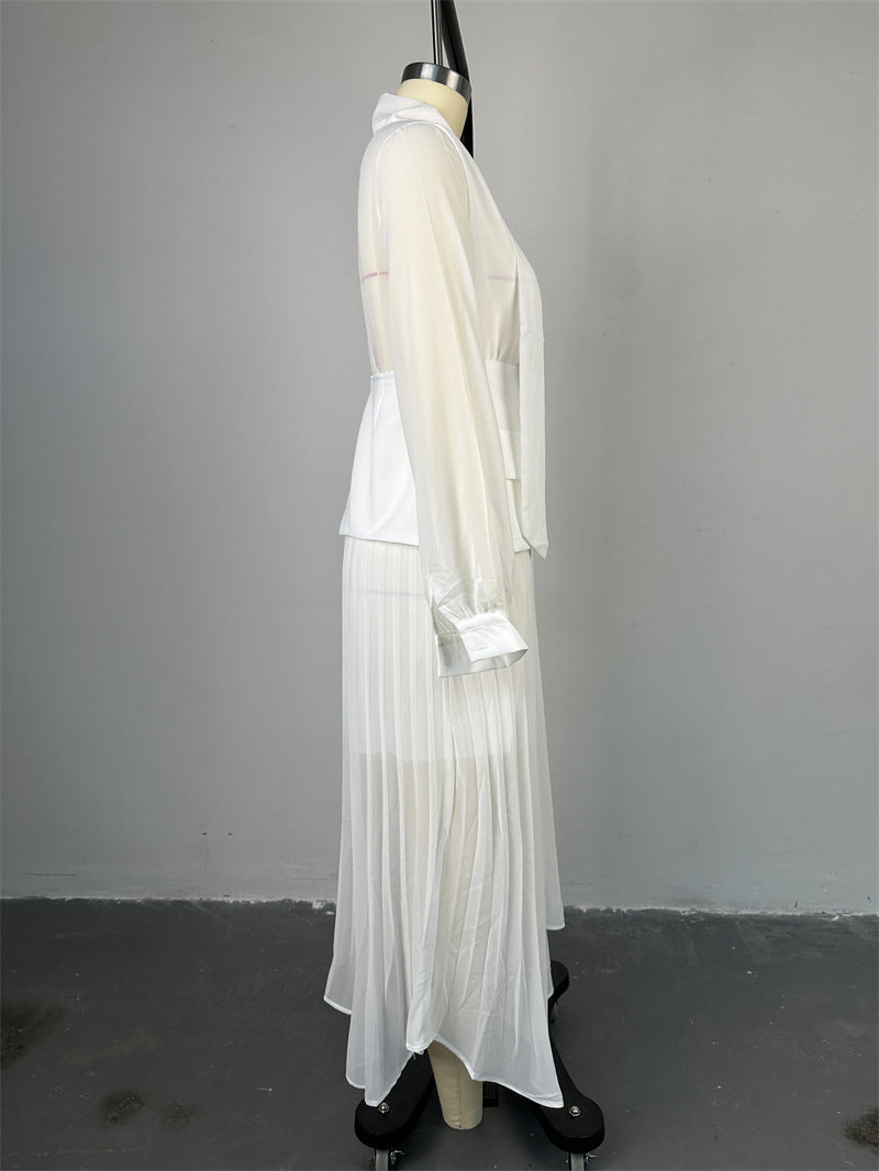 Women lace-up irregular pleated dress girdle two-piece set 10