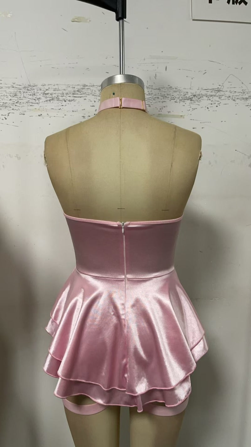 Women's Sexy Pink Lace Bow Bodysuit 9