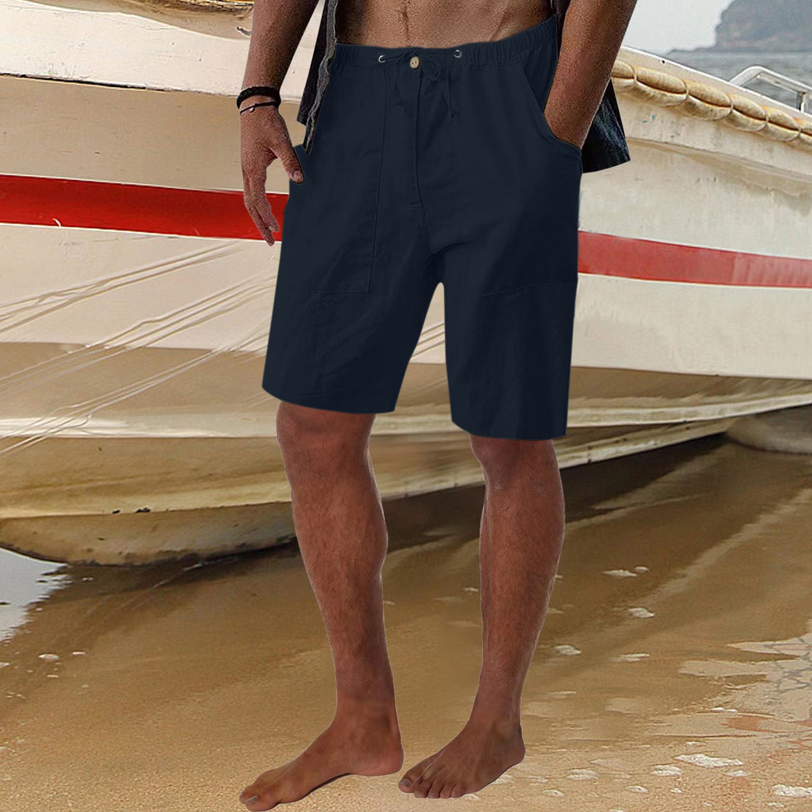 Men's Beach Casual Summer Stretch Drawstring Loose Pocket Shorts 10