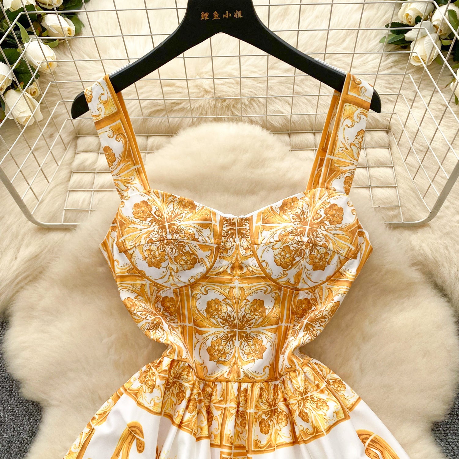 Women French Suspender Printed Strapless Dress 12