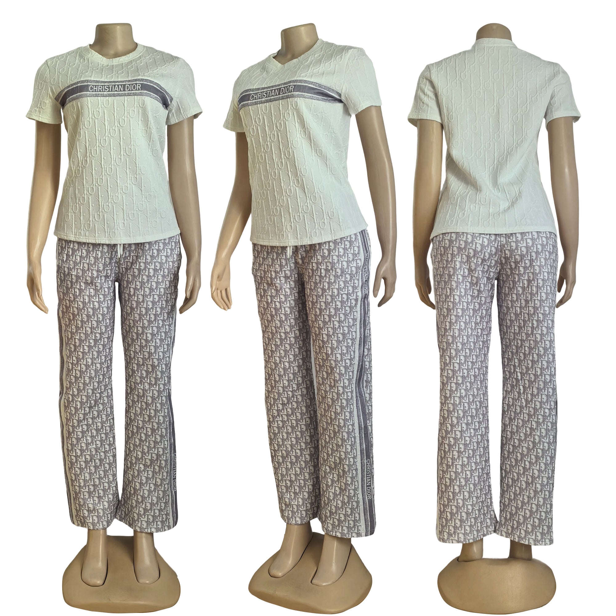 Women's Fashionable Loose Jacquard Short Sleeve Two-Piece Pants Set 12