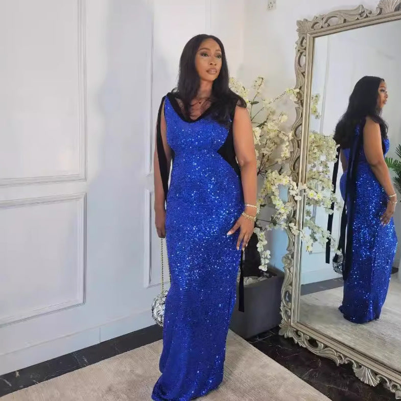 Women Sexy Lace-Up V-neck Sequin Dress