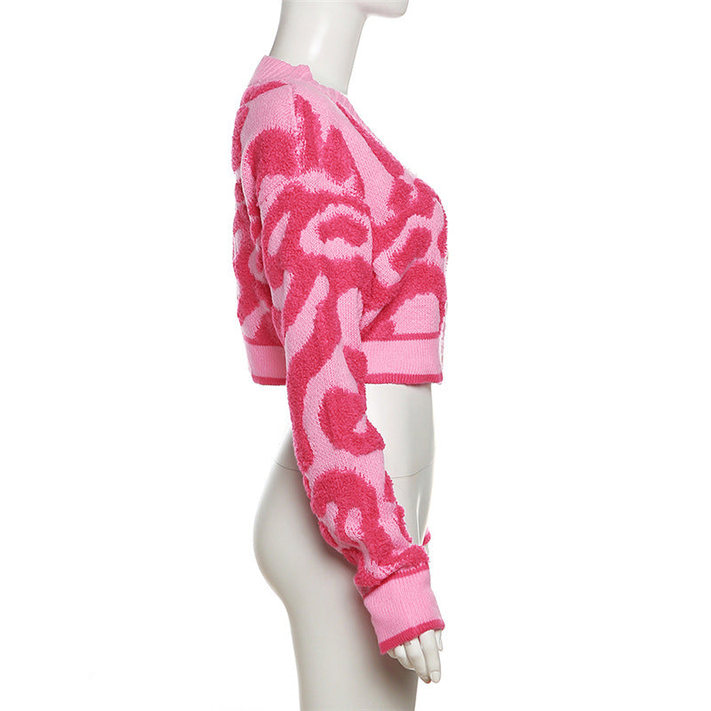 Autumn Fashion Color Matching V-Neck Buttoned High Waist Slim Women Knitting Top 32