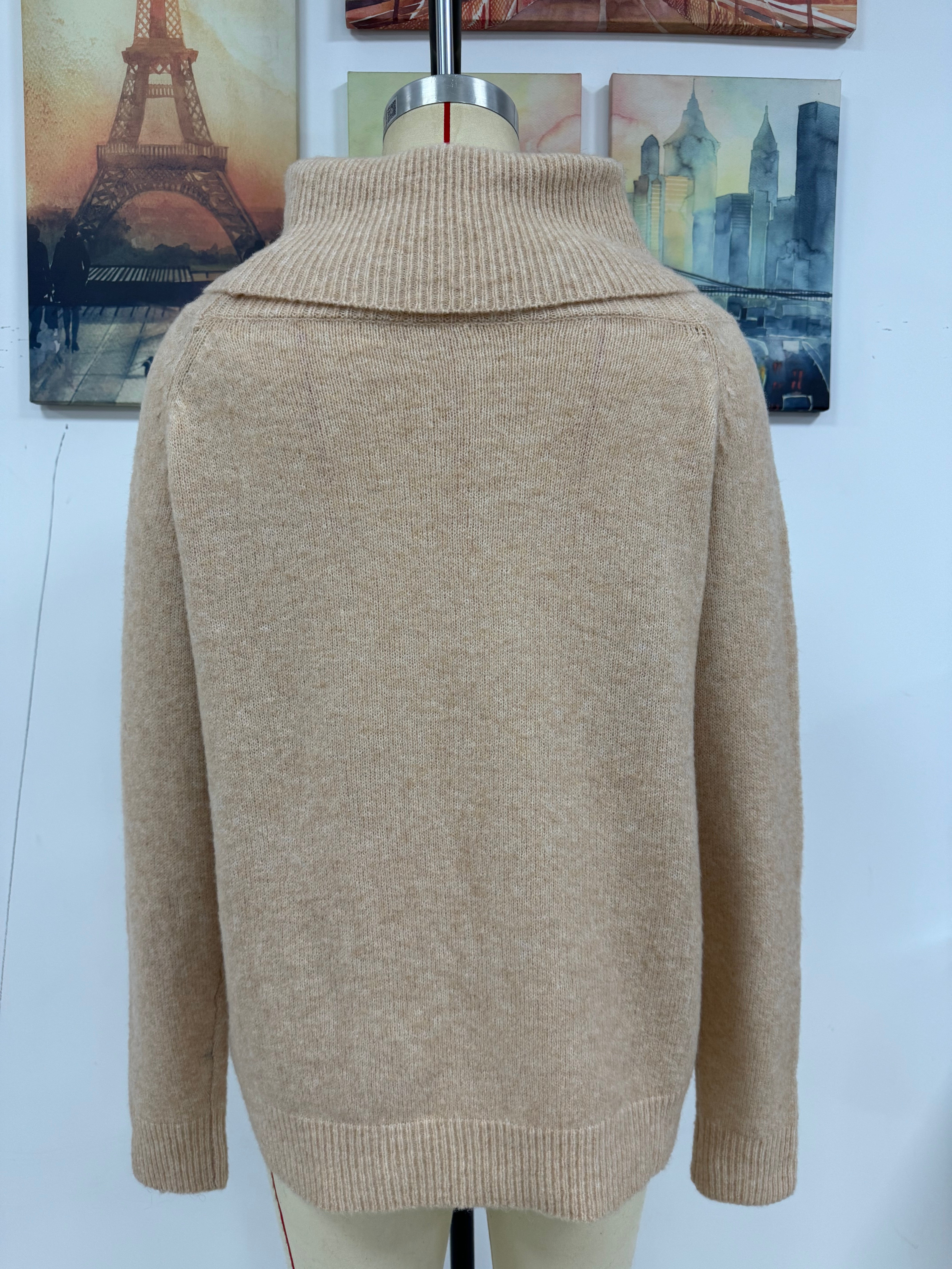 Women Autumn Winter Stacked Collar Solid Color Off Shoulder Loose Sexy Knitting Shirt Long Sleeve Sweater 8