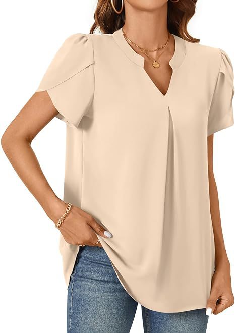Women summer v-neck petal sleeve shirt 17
