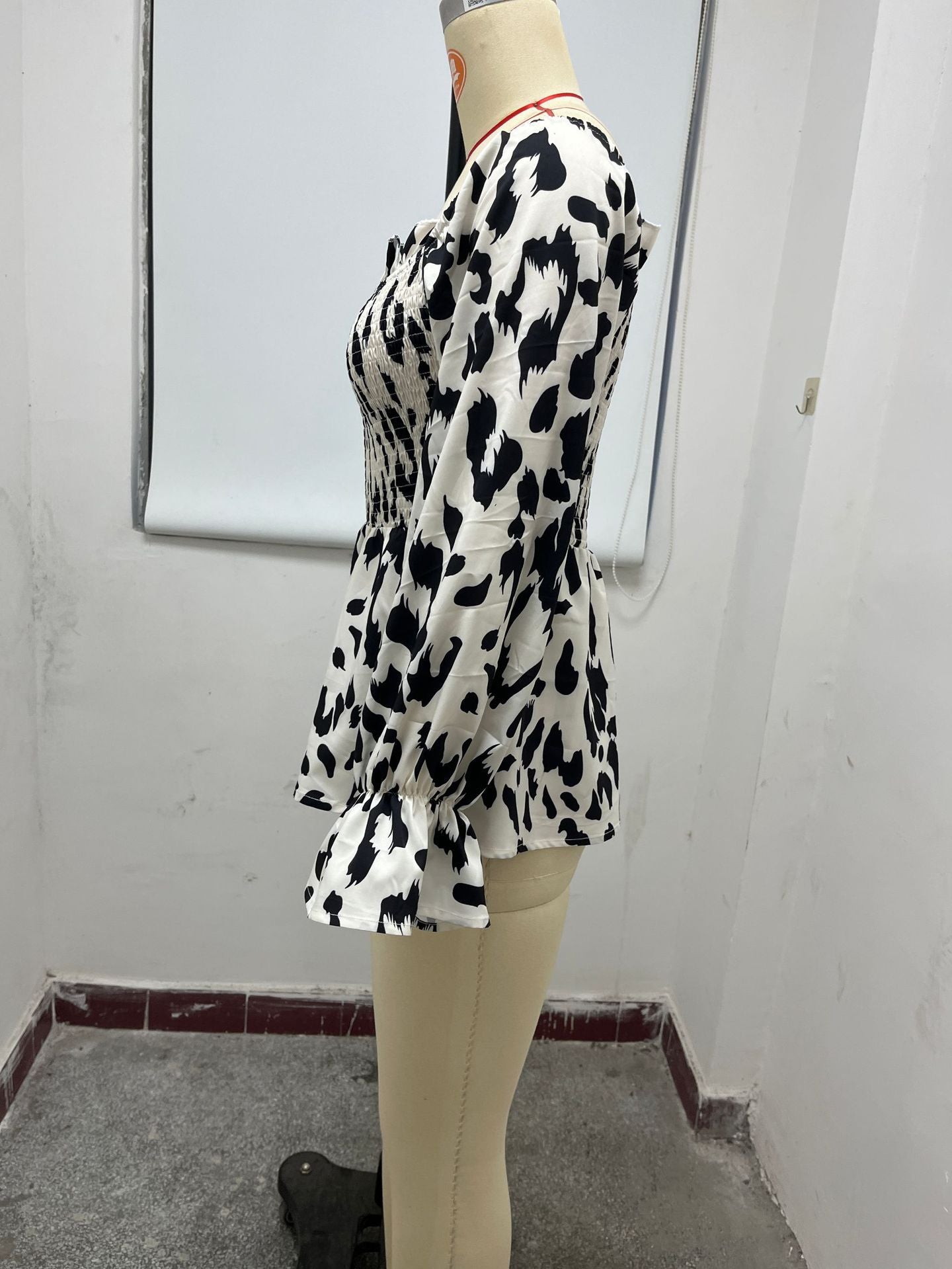 Women Casual Ruffle Edge Square Neck Leopard Print Long Sleeve Top 13