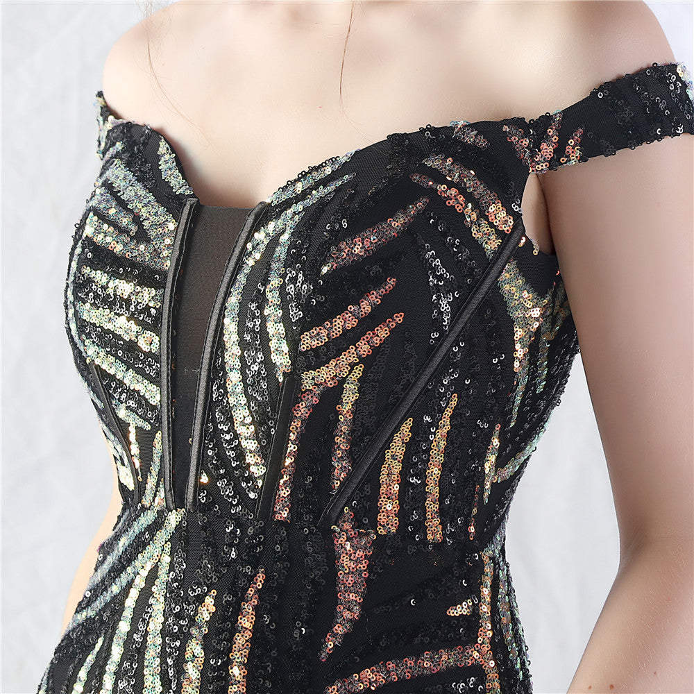 Women Off Shoulder Sequins Evening Dress 47