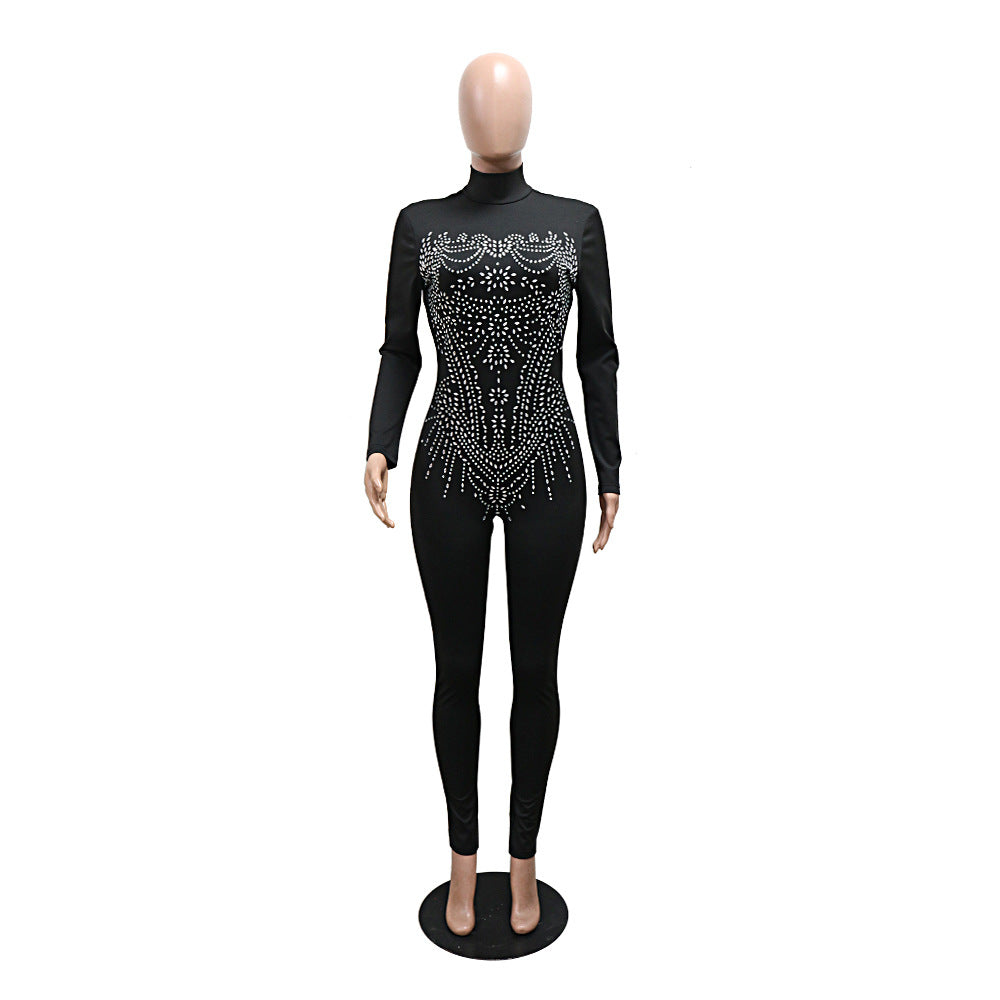 Long Sleeve Beaded Tight-Fitting Nightclub Women's Fashion Jumpsuit 7