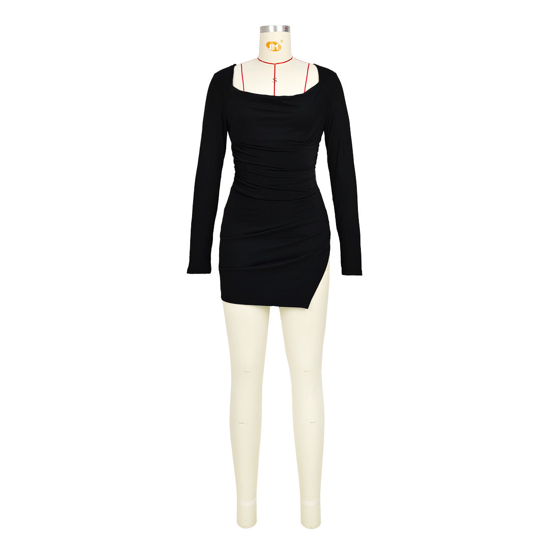 Women Sexy Backless Lace-Up Slit Long Sleeve Dress 19