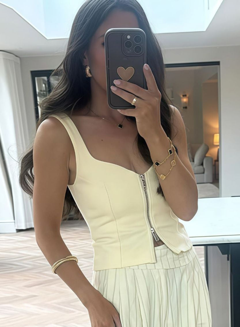 Women zippered vest top with drawstring and shorts two-piece set