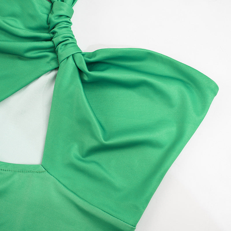 Women's Summer Chic Elegant One Shoulder Hollow Gradient Slim High Waist Long Dress 14