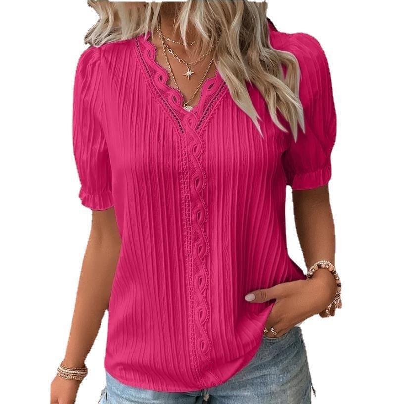 Summer Holidays Fashion Cutout Short Sleeve Blouse For Women 15