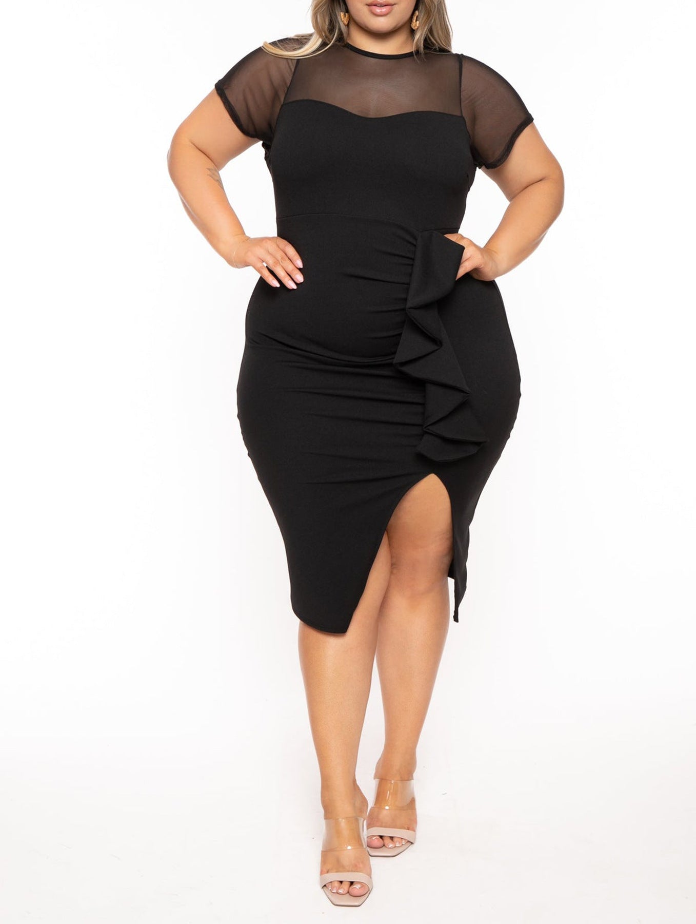 Plus Size Women's Spring Summer Chic Elegant Ruffled Mesh Patchwork Dress For Women 3