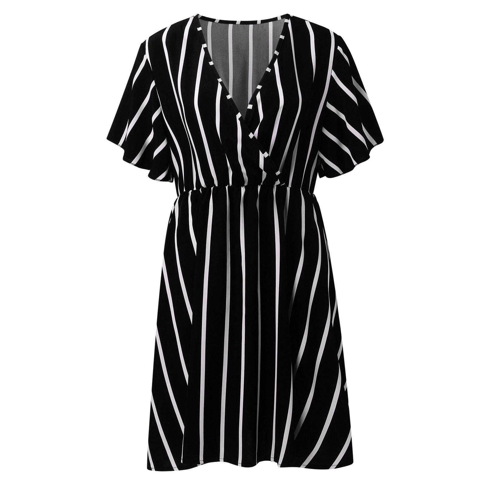 Plus Size Women Striped V-Neck Short Sleeve Loose Bohemian Dress 22