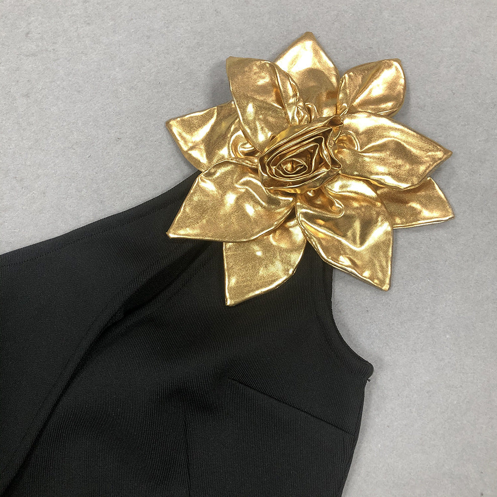 Women Sexy Formal Party One Shoulder Hollow Flower Bandage Dress 5