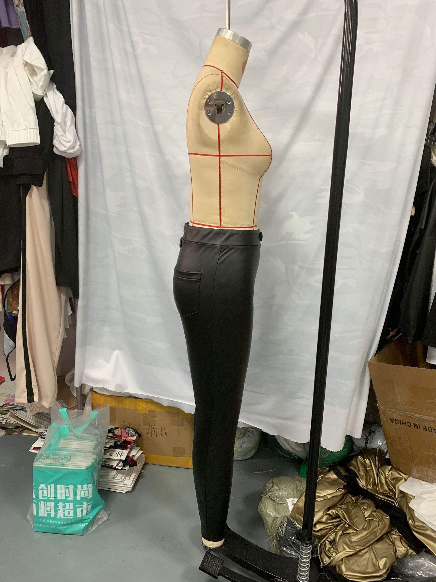 Zipper slim pu black Trousers fashion Casual Tight Fitting leather pants 8