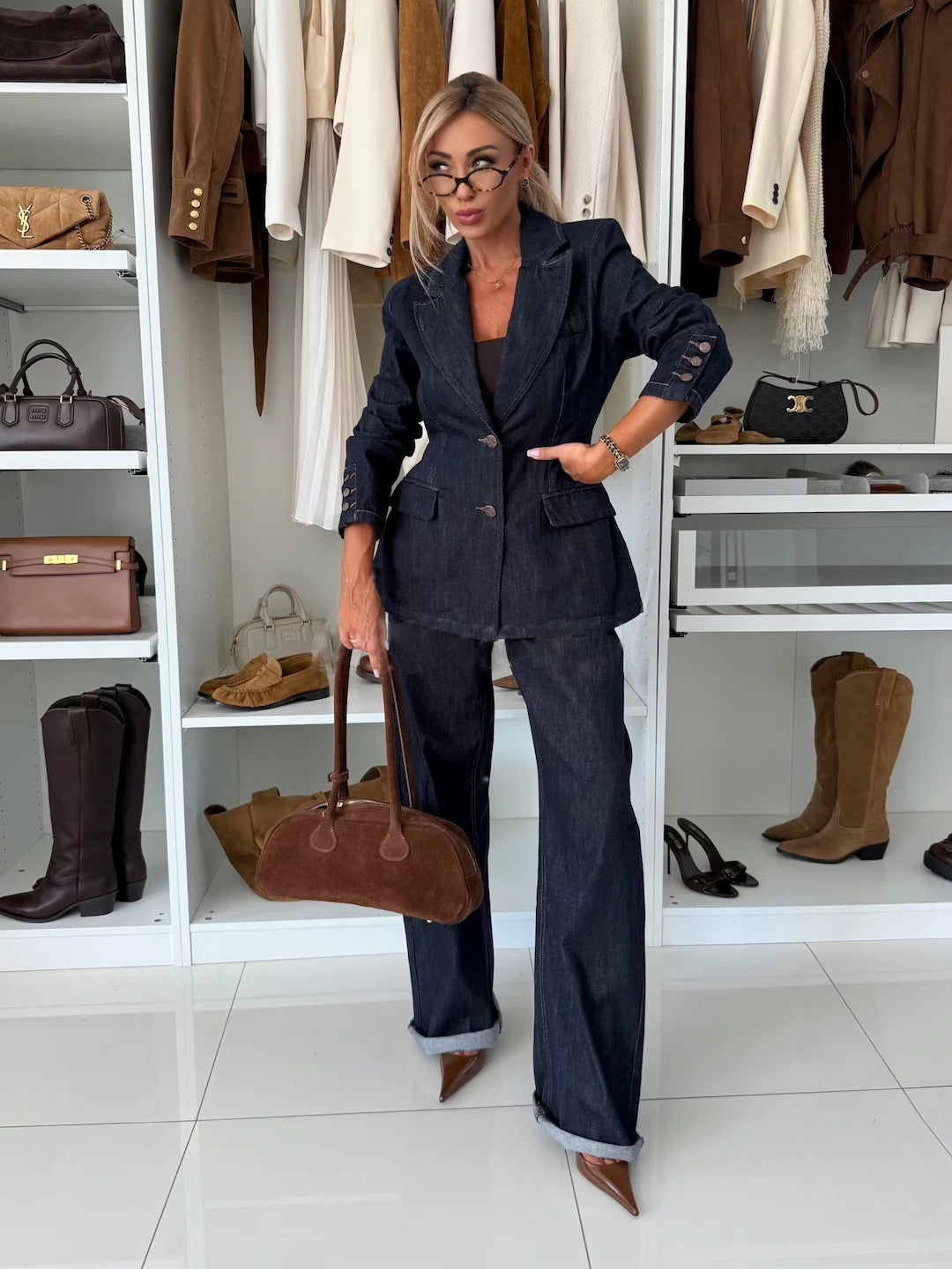 Women Autumn Denim Wide-Leg Pants