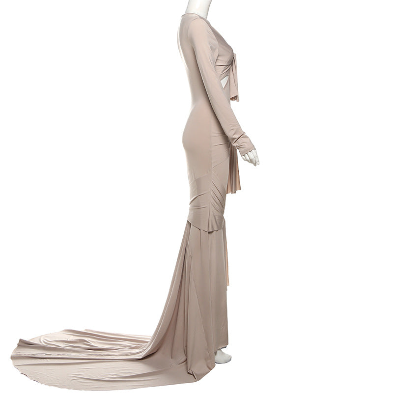 Women Summer Sexy Hollow Long-Sleeve Solid Dress 9