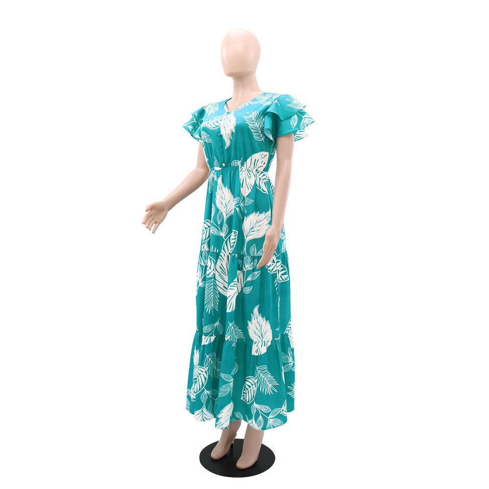 Chic V-Neck Elastic Slim Waist Pa-Line Long Dress 4