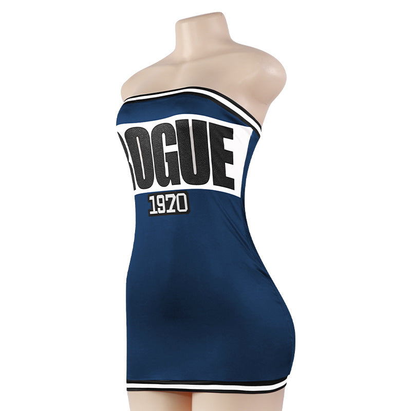 Summer Fashion Letter Print Strapless Sexy Short Slim-Fitting Dress 7