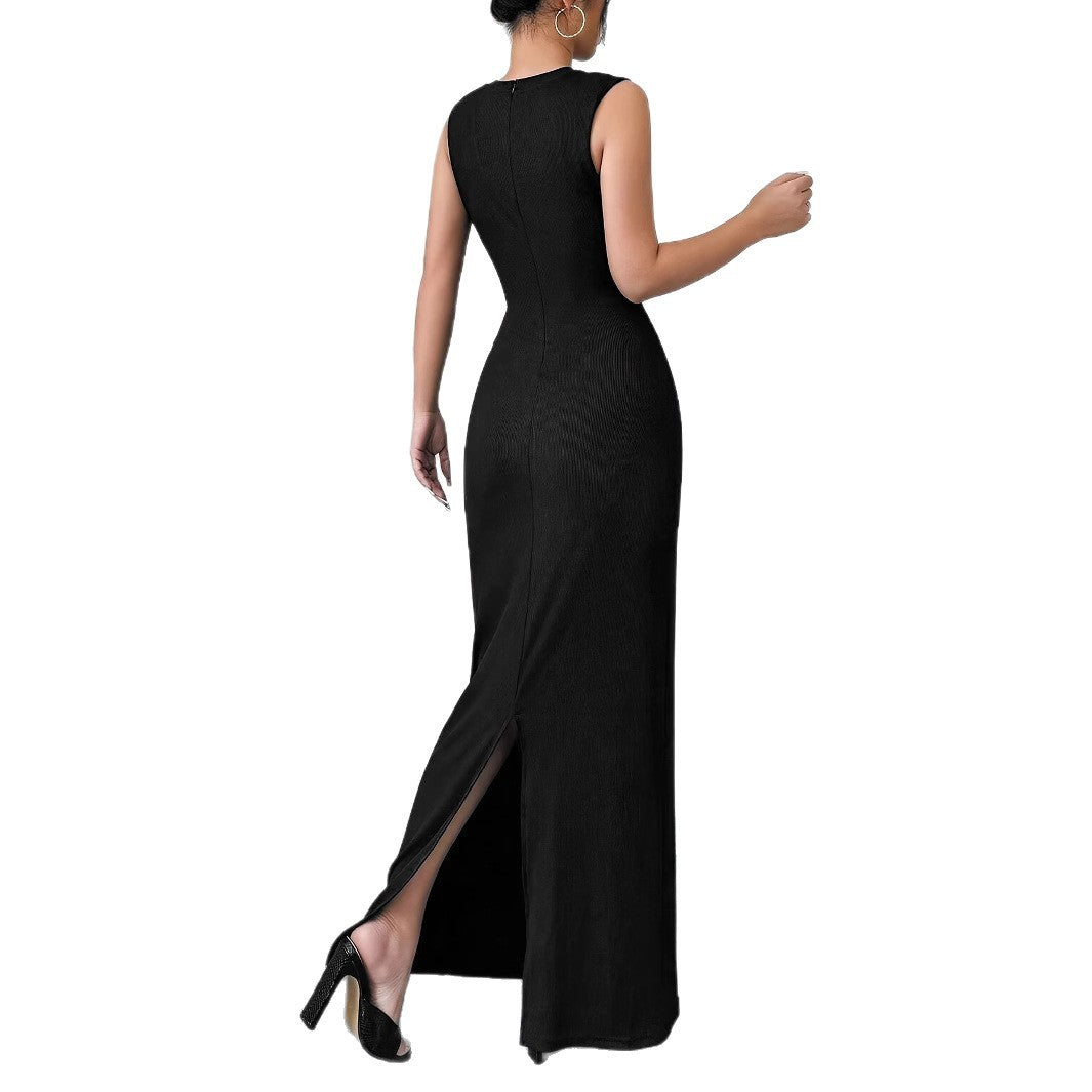 Women Summer Round Neck Solid Ribbed Dress 6