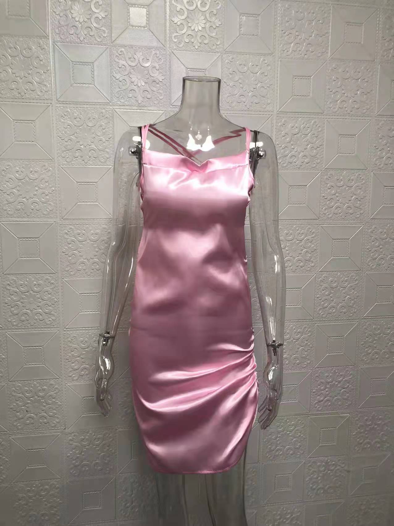 Women Sexy Strapless Pleated Backless Hollow Strap Dress 57