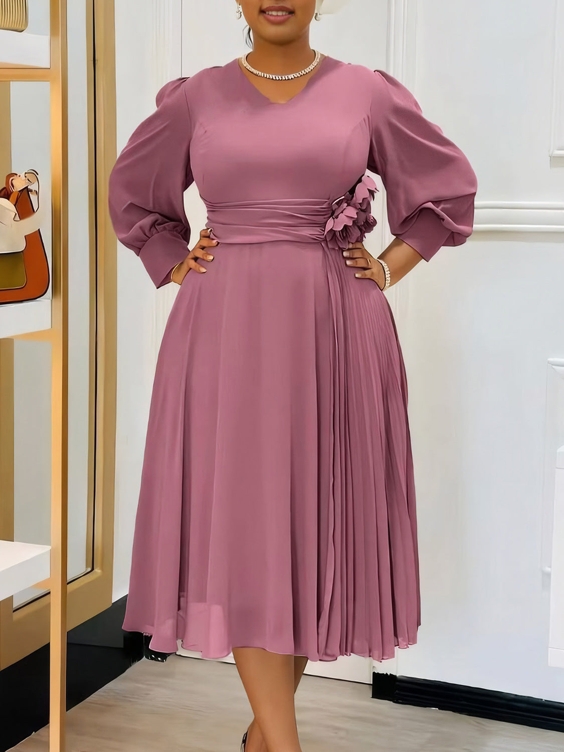 Plus Size Spring Elegant Solid Dress for Women 9