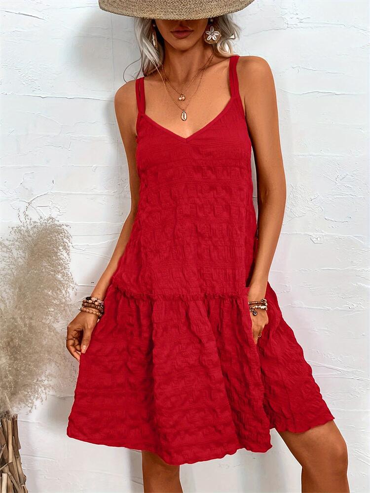 Holidays Style Women's Solid Color Elegant Strap Sleeveless Ruffle Short Dress