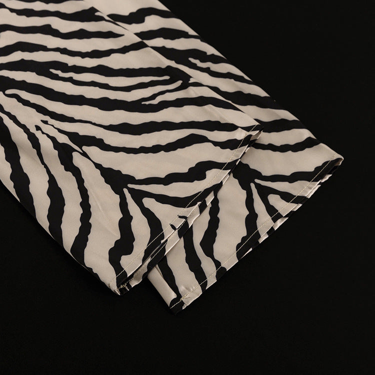 Long-Sleeved Zebra Stripes Crop Top High-Waist Fishtail Skirt Two-Piece Set Women's Clothing 13