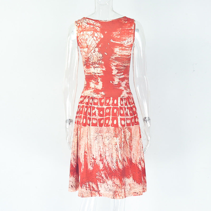Printed Round Neck Sleeveless Pleated A-Line Mini Dress 6