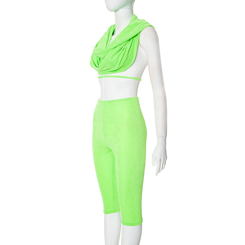 Spring Summer Hooded Top and Knee-Length Shorts Two-Piece Set for Women 7