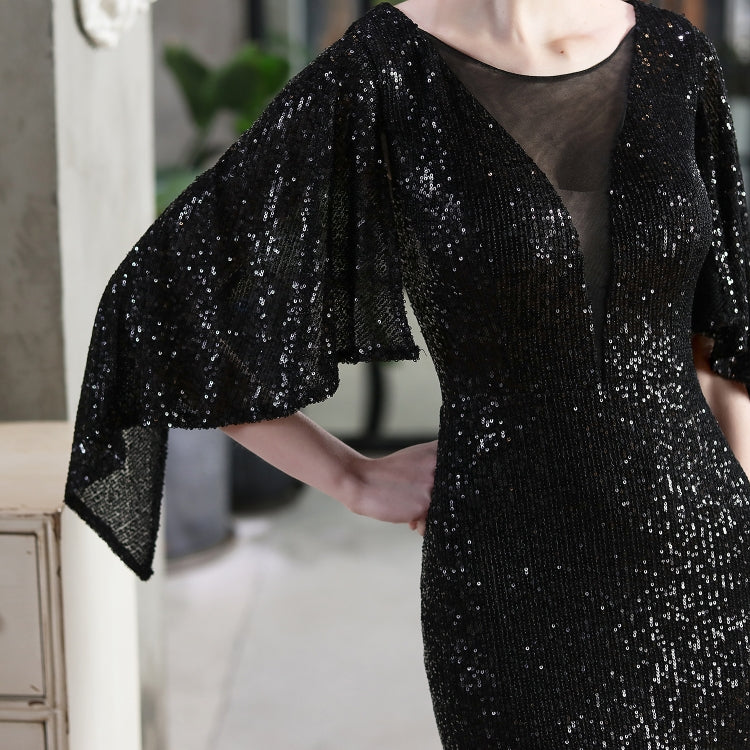Autumn Formal Sequins Black O-Neck Mermaid Evening Dress 5