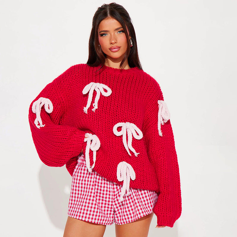 Christmas Women retro lace top sweater