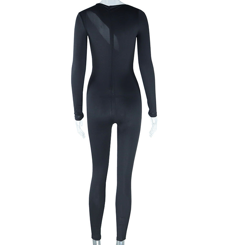 trend Solid color sexy hollow long sleeves Tight Fitting Fitness Jumpsuit 6