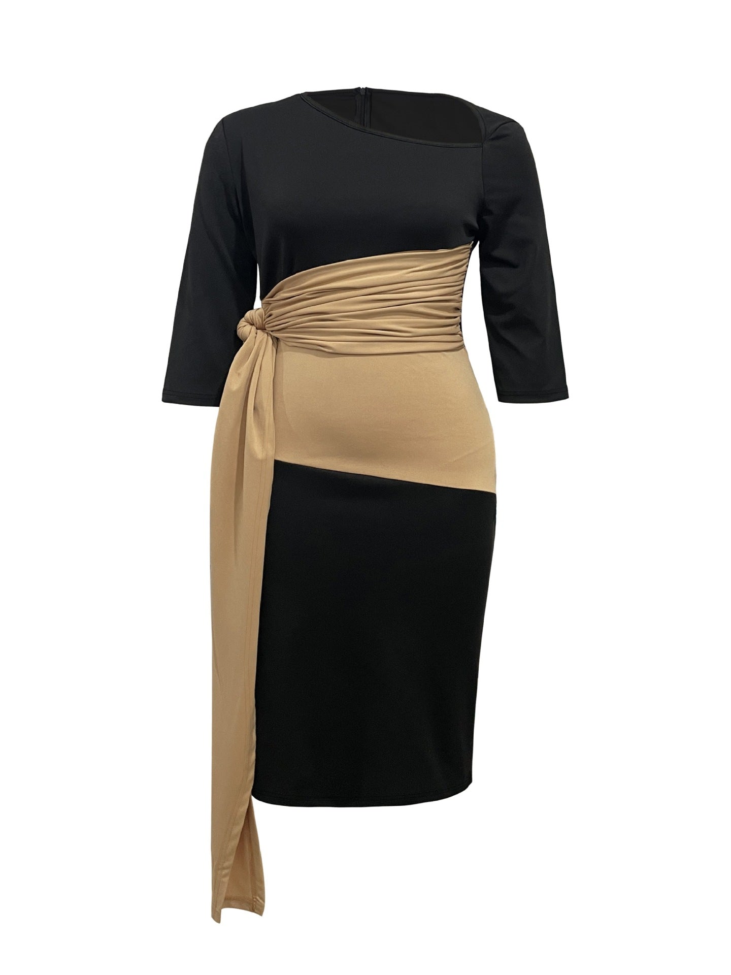 Women Colorblock Patchwork Lace-Up Dress 4