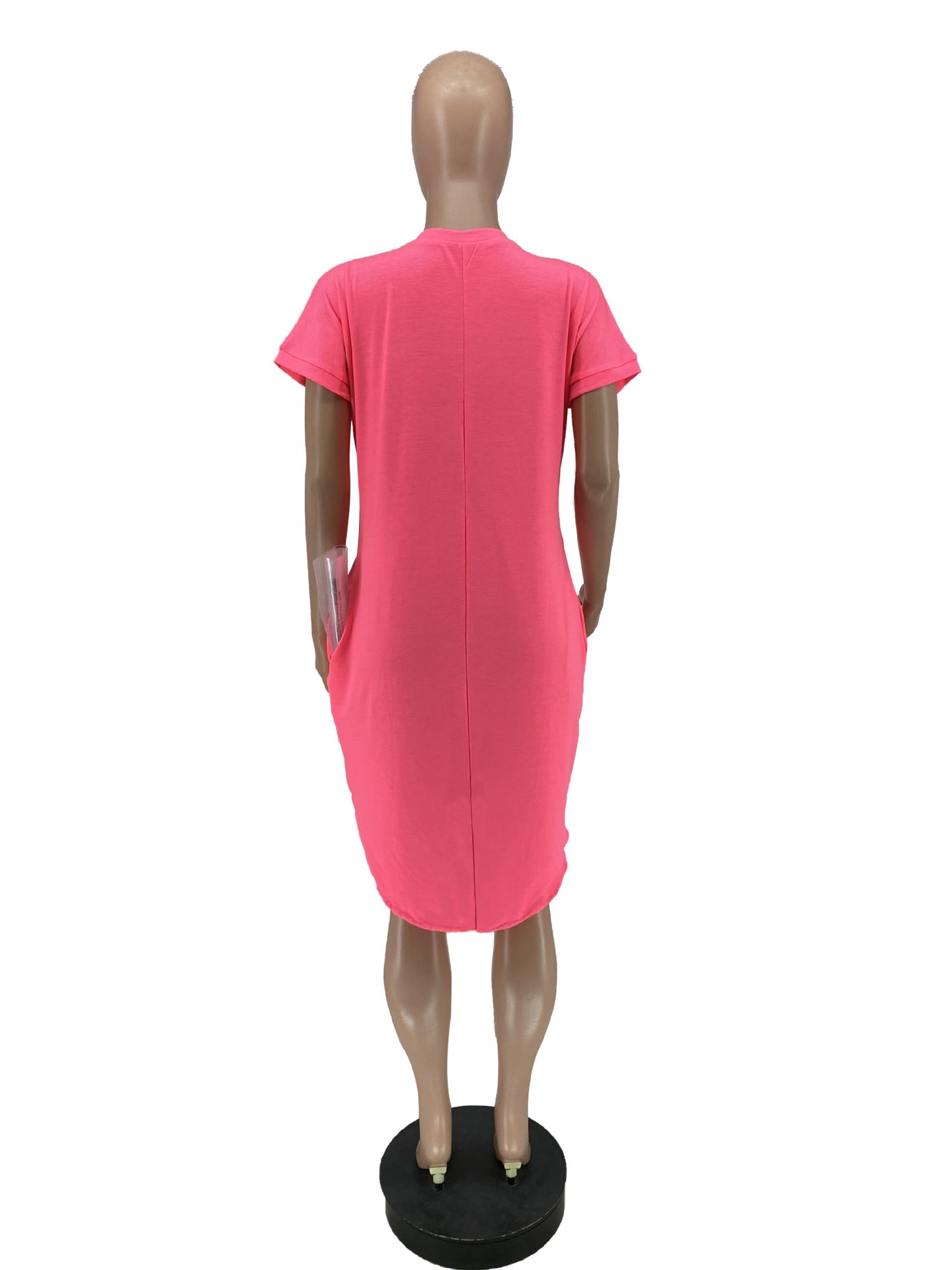 Solid Color Pocket Short Front and Back Long Irregular Dress 12