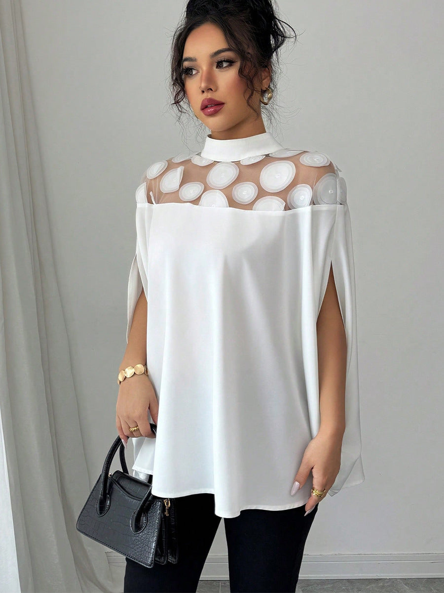 Summer Career Shirt Loose Mesh Off-Shoulder Women's Blouse 6