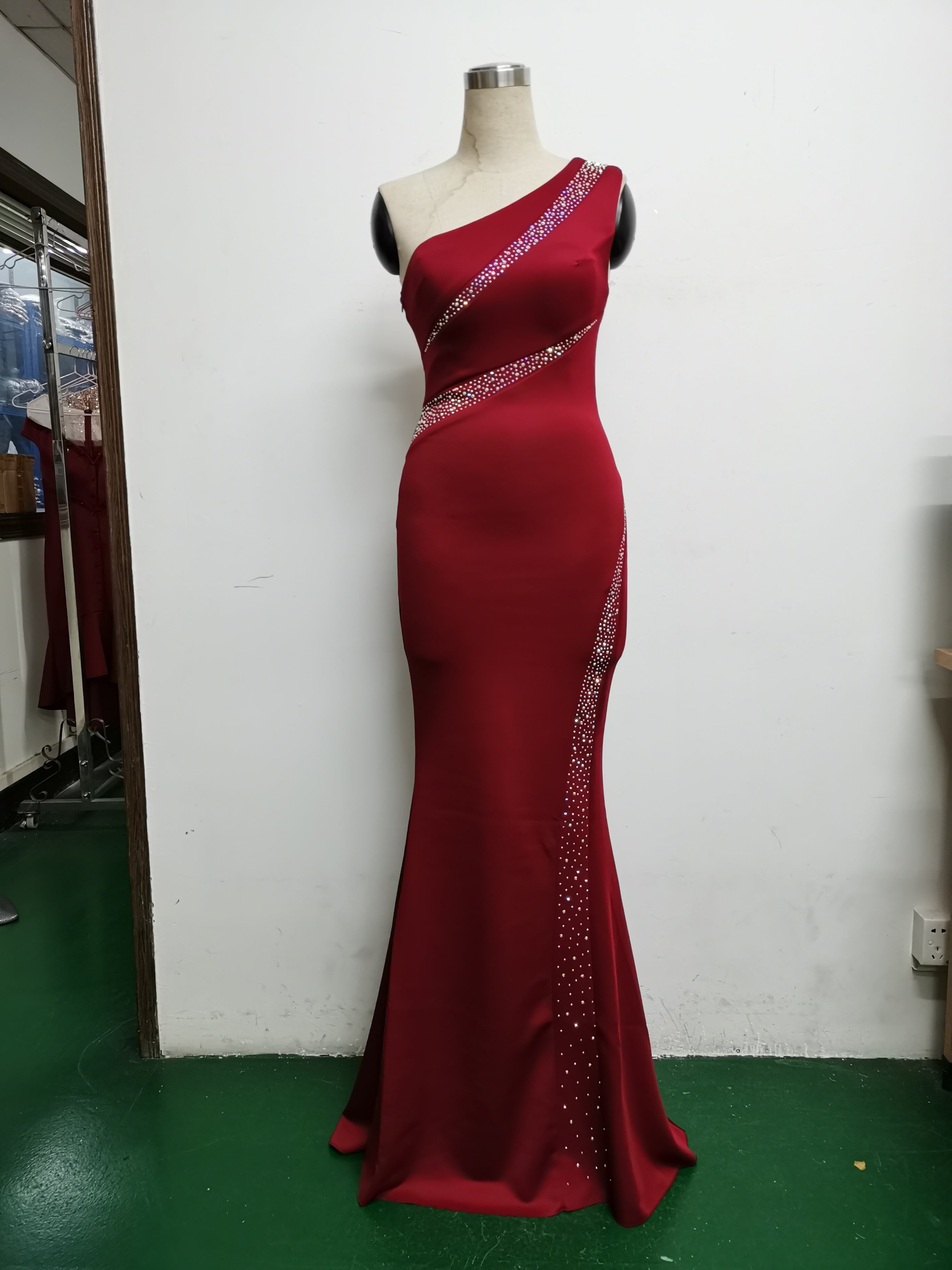 Summer formal beaded one shoulder mermaid evening dress 34