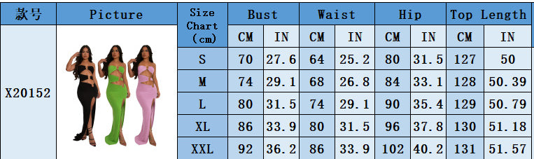 Fashion Women's Metal Decoration Solid Color Low Back Sexy Strapless Slit Long Dress 13