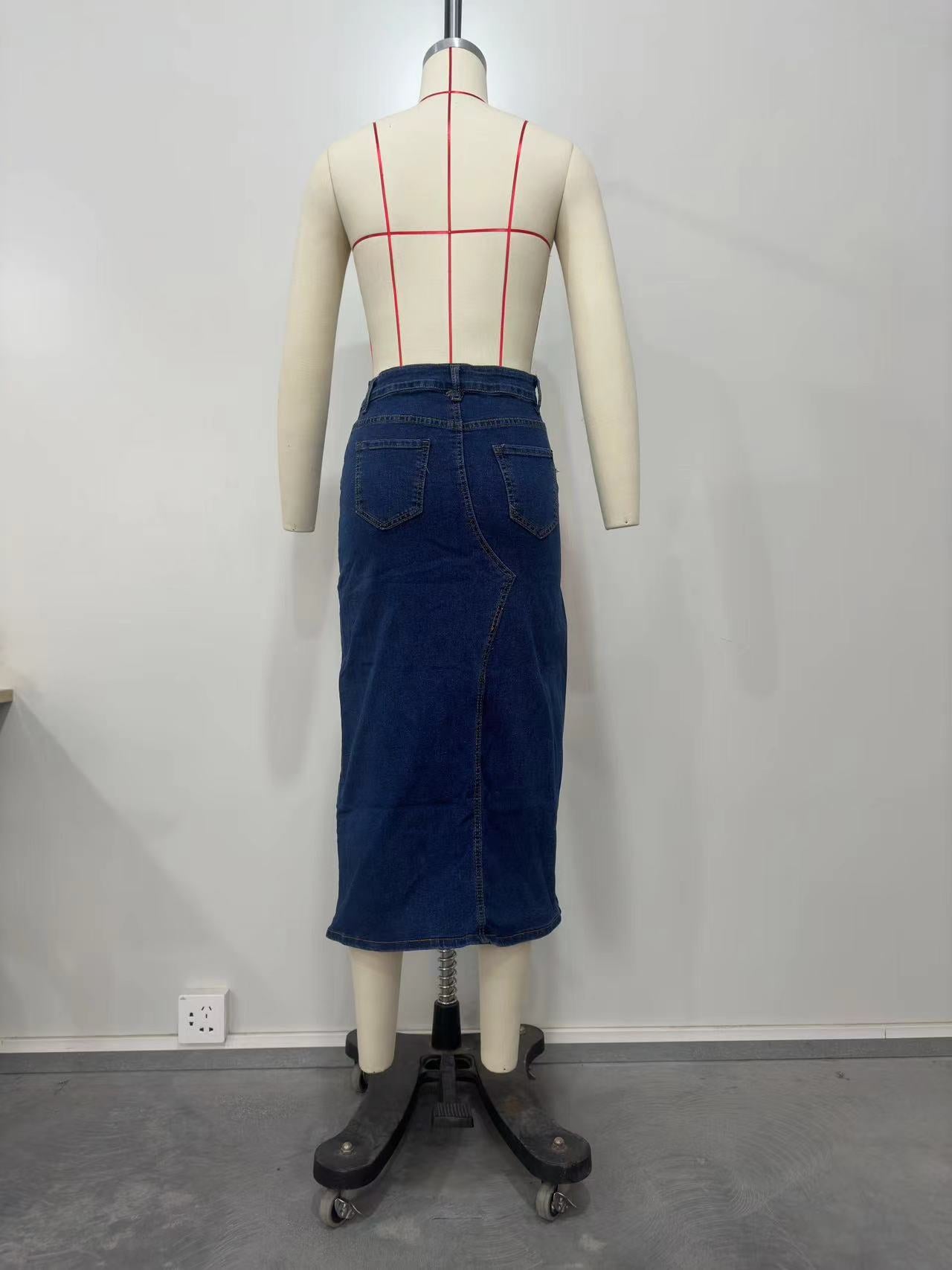 Women Washed Slit Denim Skirt 16